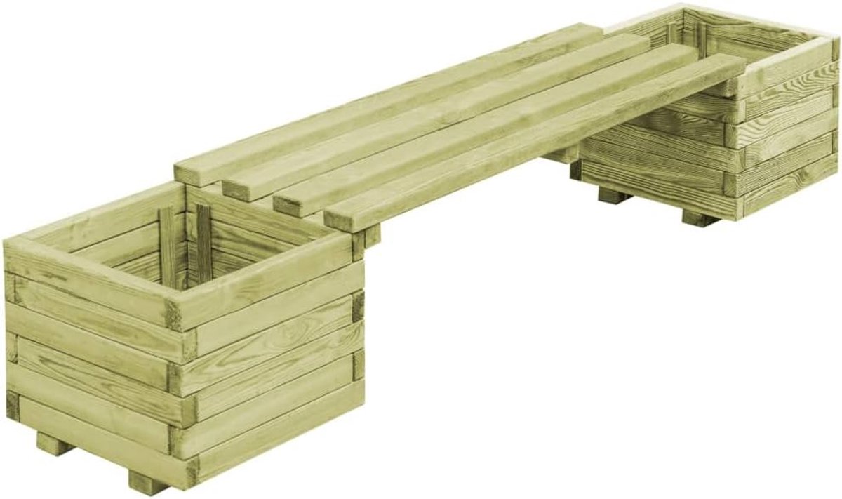 Tuinbank met plantenbakken van groen geïmpregneerd grenenhout, weerbestendige tuinbank voor terras en achtertuin, robuuste plantenbank met bloembakken, eenvoudige montage