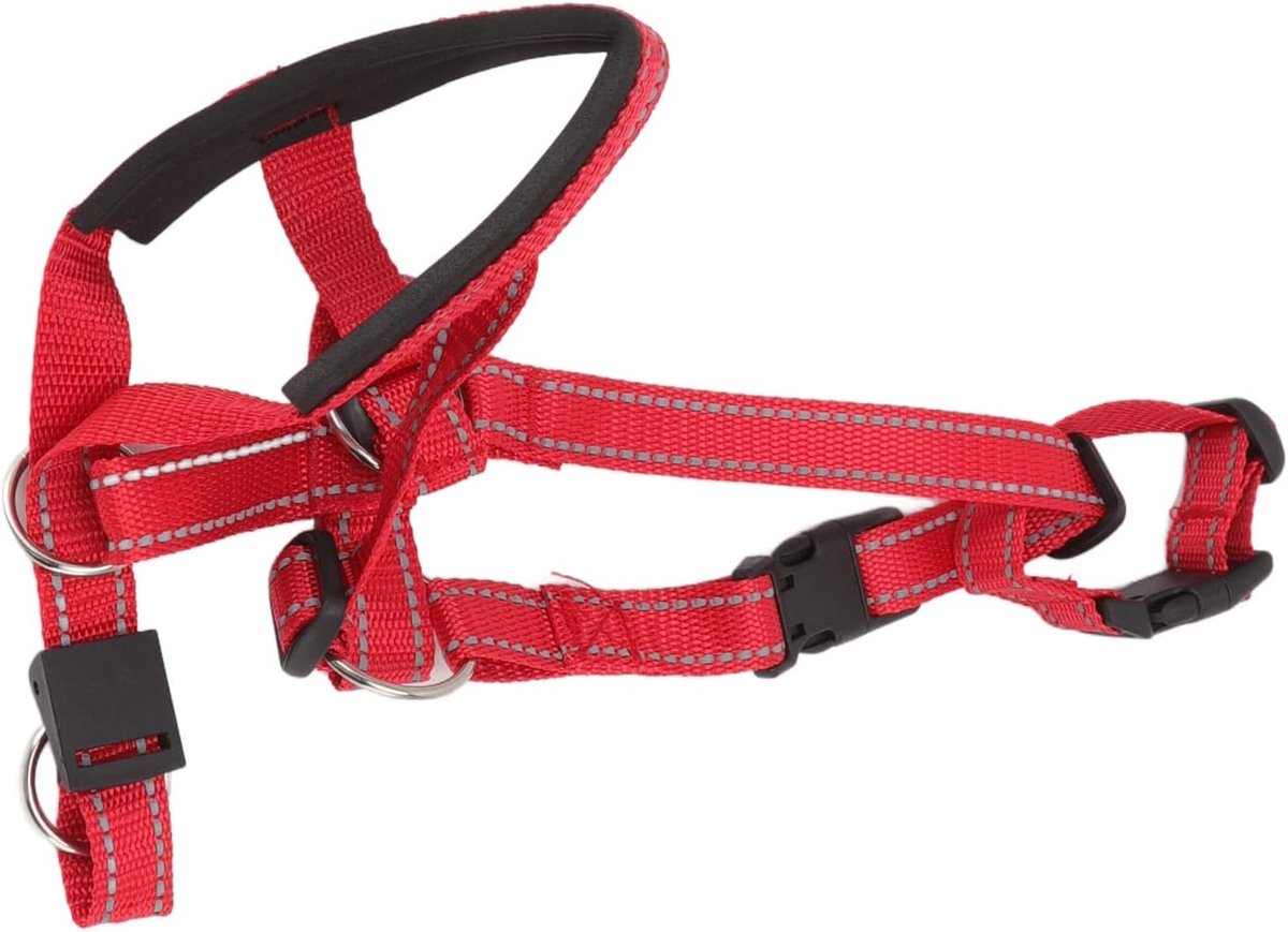 Halster met Veiligheidsriem voor Honden, Verstelbare Gewatteerde Halsband, Anti-Trek Systeem, voor Kleine, Middelgrote en Grote Honden, Rood