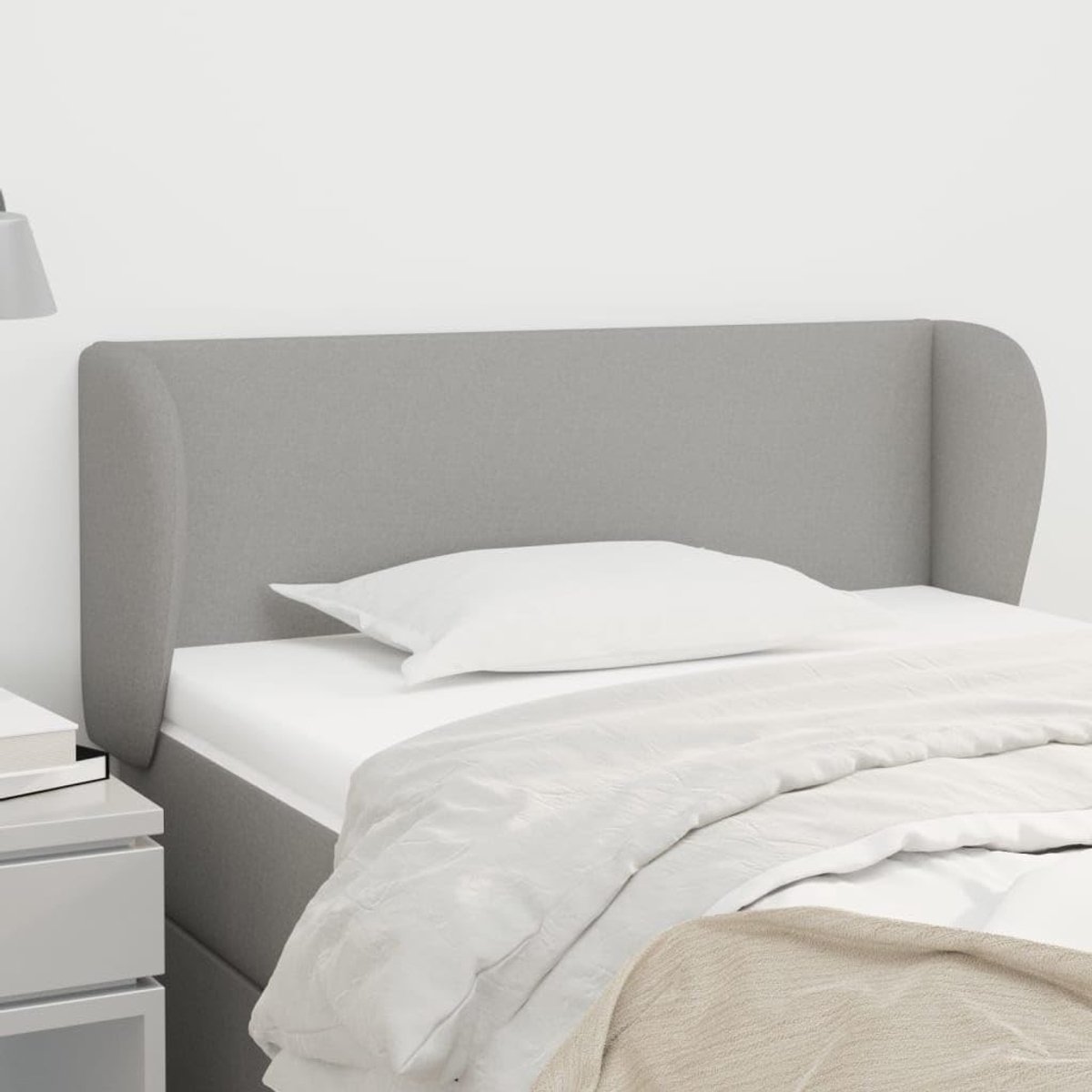 Hoofdsteun met oren, lichtgrijs, 103 x 23 x 78/88 cm, stoffen hoofdeinde voor slaapkamer, slaapkamer, hotels