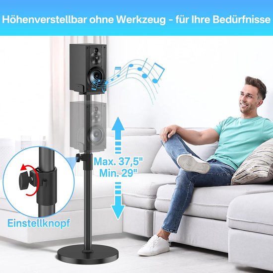 Luidsprekerstandaarden voor de Sony HT-A9 SA-RS5 SA-RS3S luidsprekerstandaarden met soundbarbevestigingen. In hoogte verstelbare Luidspreker Standaard van 29" tot 37,5". — afbeelding 4