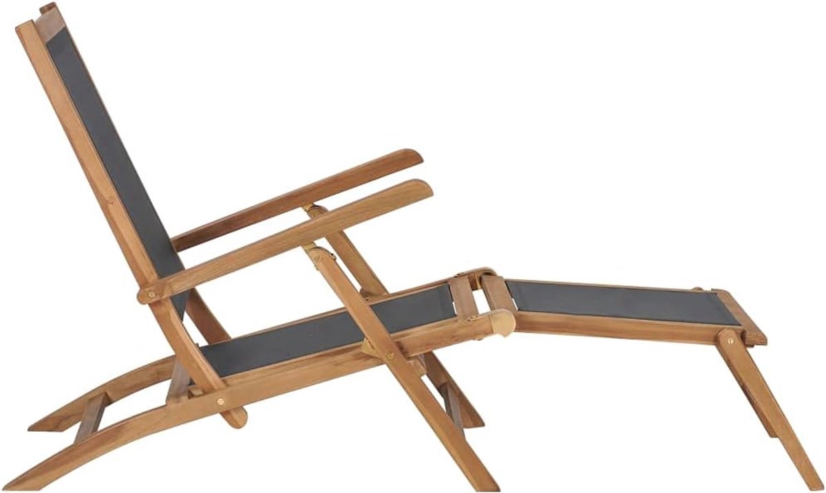 Ligstoel met voeteneinde, massief houten tuinligstoel, verstelbare rugleuning, inklapbare ligstoel voor terras, balkon, tuin, comfortabele zitting met brede armleuningen