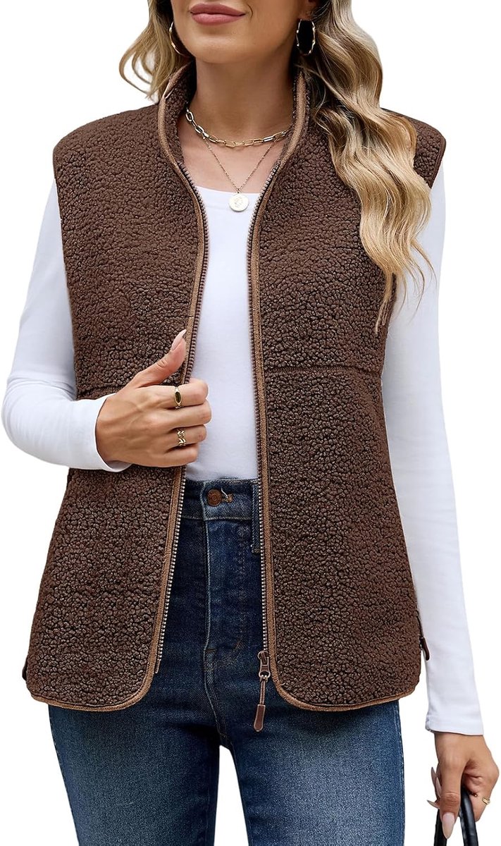 Fleecevest voor dames, mouwloos, met zakken met ritssluiting