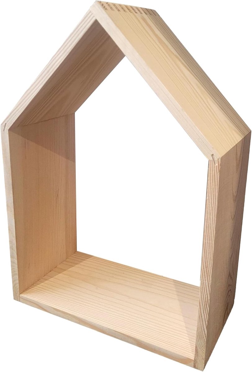 World – Houten plank, eenvoudig, om op te hangen aan de muur, vorm van een huis van grenenhout – groot