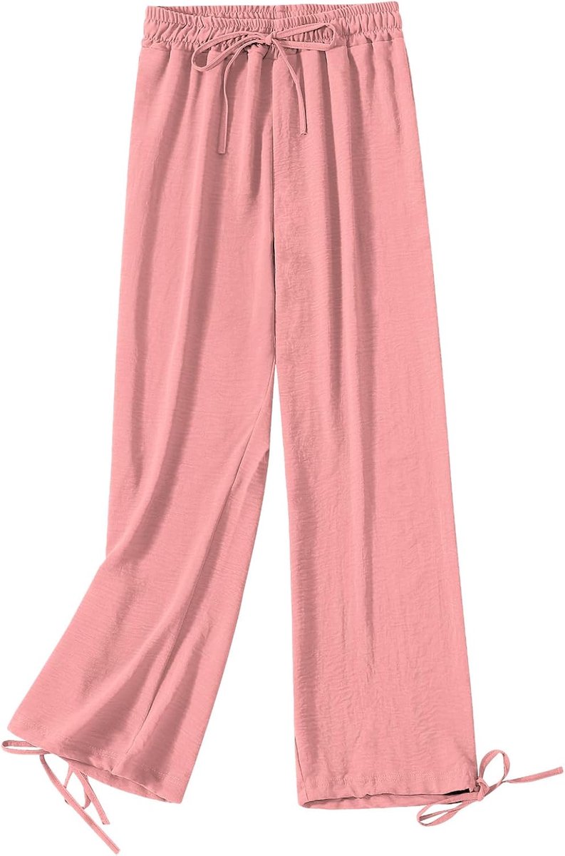 damesbroek met hoge tailleband met wijde pijpen, casual broek, elastisch met trekkoord