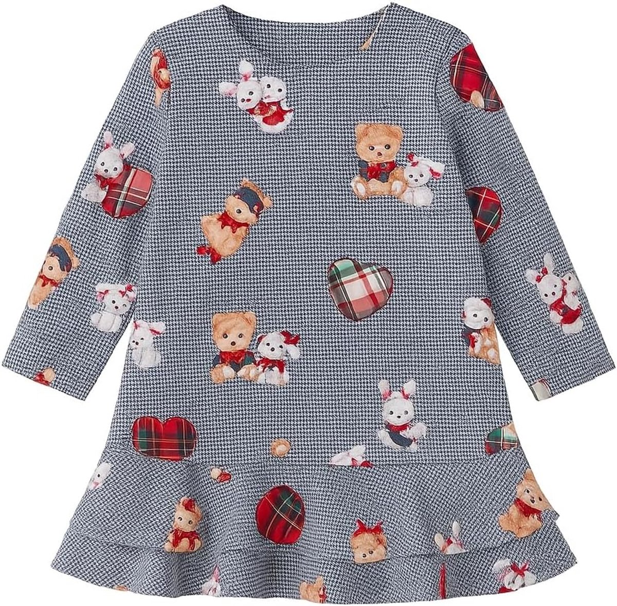 Elegante meisjesjurk voor 6-24 maanden, rode jurk met strik en geruite rok, korte mouwen en gestructureerde stof, voor ceremonies en winterfeesten
