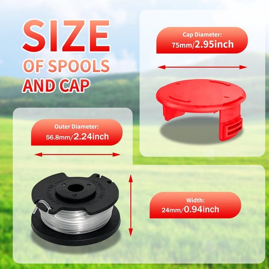 spoel voor Einhell GE-CT 18/28 Li en GE-CT 18/28 Li TC, nylon strimmer accessoires, 4,9 m lang, 1,6 mm diameter (4 spoelen + 1 dop) — afbeelding 2
