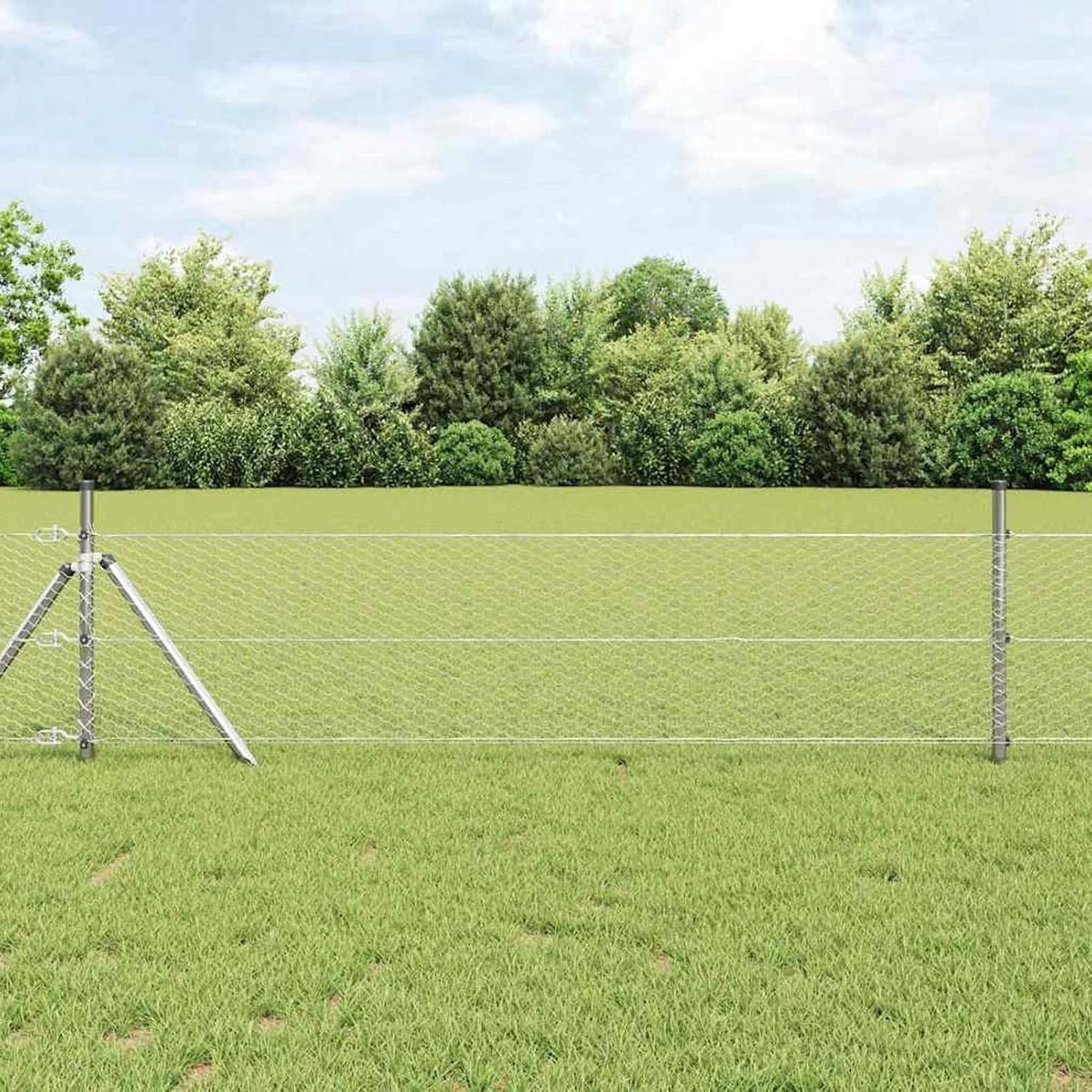 Zeshoekige omheining 0,8 x 10 m, hekpalen 7 stuks, Ø 32 mm, 120 cm, verzinkt staal, hekpalen, tuinhek, draadomheining voor tijdelijke hekken, groentebedden, kippenren, weideperceel. 3352915
