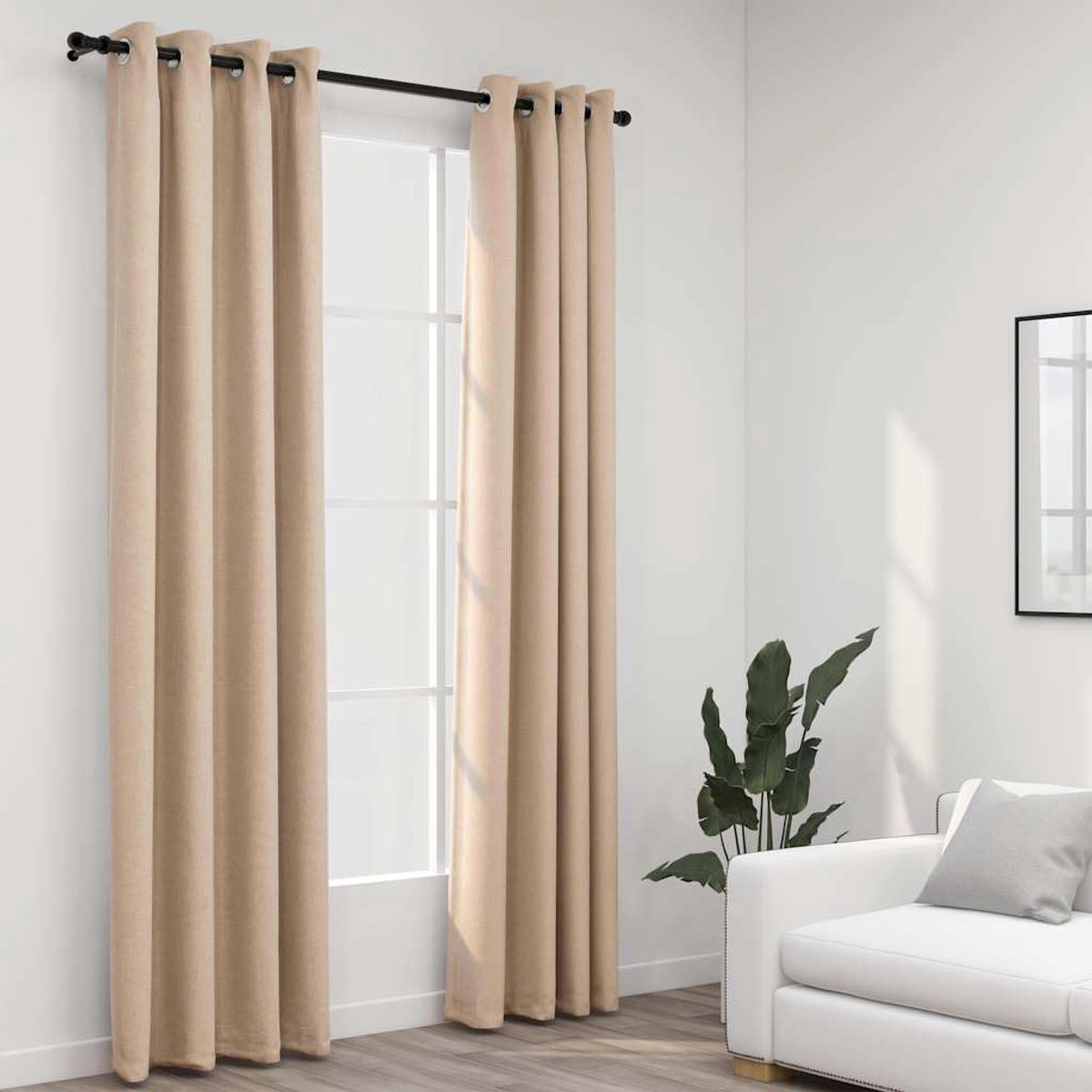 2 stuks, inslagringen, linnenlook, beige, 140 x 225 cm, lichtwerende gordijnen voor woonkamer, slaapkamer, machinewasbaar, inkijkbescherming, 100% polyester