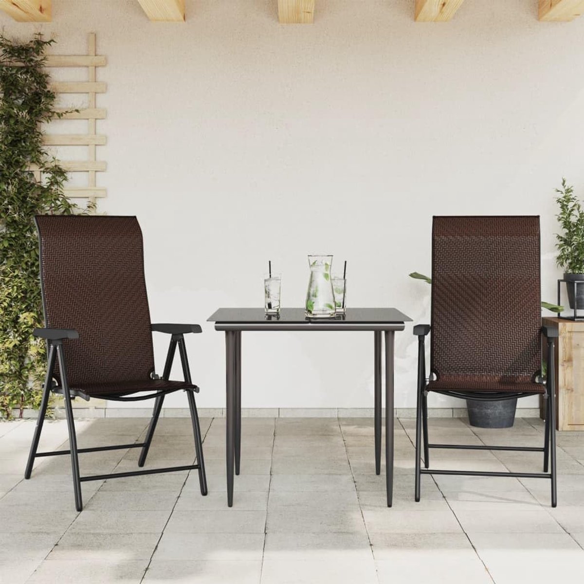 Klapstoelen voor de tuin, 2 stuks, bruin, van polyrotan, stoelen, eetkamerstoelen, tuinstoelen, outdoor, tuinstoelen, buitenstoelen, J4007138