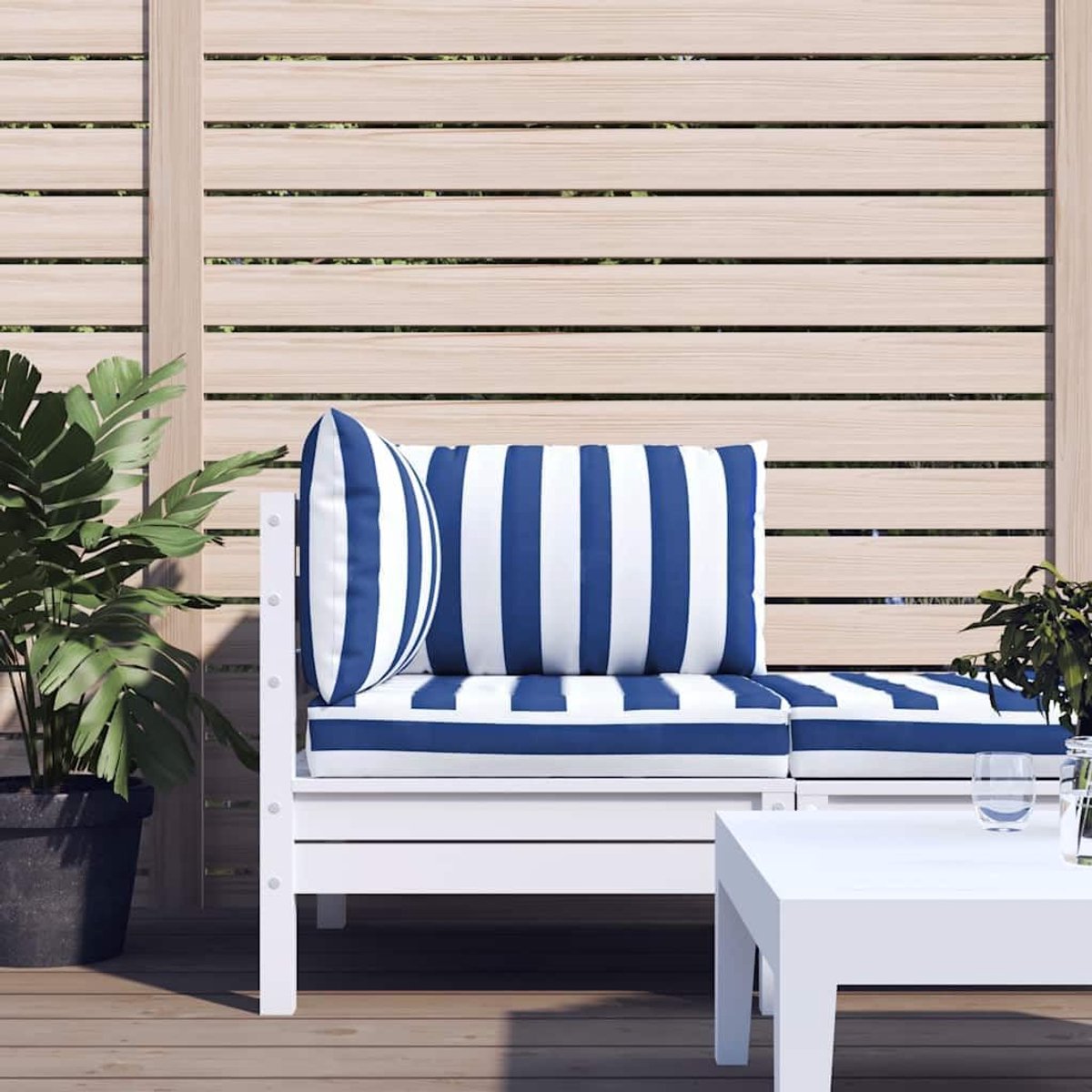3 stuks, blauw en wit, gestreept, Oxford-weefsel, outdoor-kussen, waterafstotend, ademend, voor tuinmeubelen, kruk, zitkussen, bankkussen