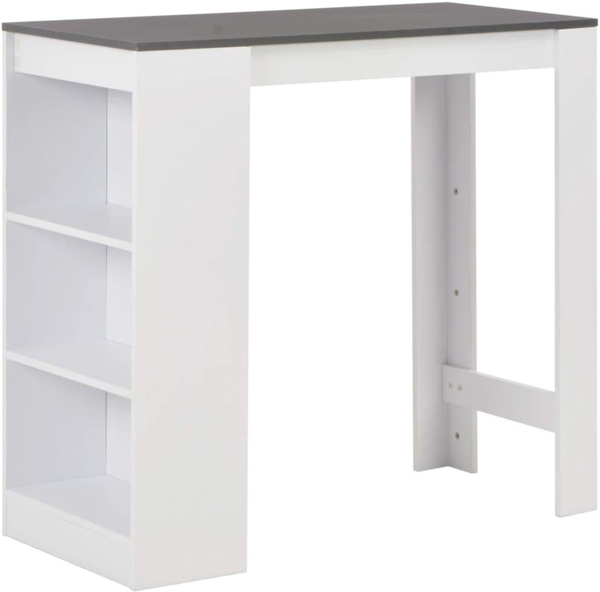 Bartafel met 3-traps rek, statafel van hout, keukenbartafel, barrek met geïntegreerd rek, bartafel, keukentafel, wit, 110 x 50 x 103 cm