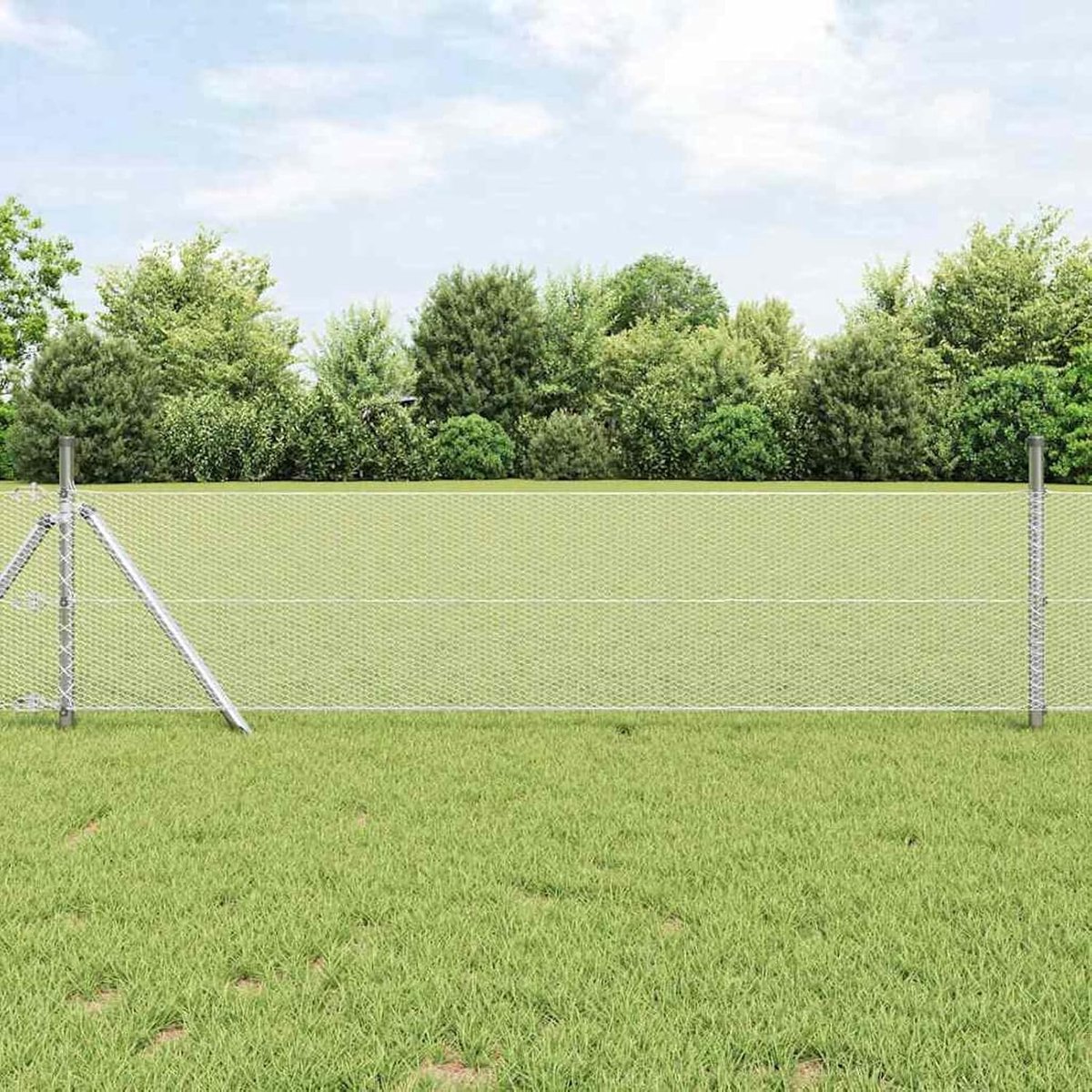 Zeshoekige omheining 0,6 x 25 m, hekpalen 13 stuks Ø 32 mm 100 cm verzinkt staal, hekstangen metalen palen voor draadhekken, tuinhek, wilgenhek buiten