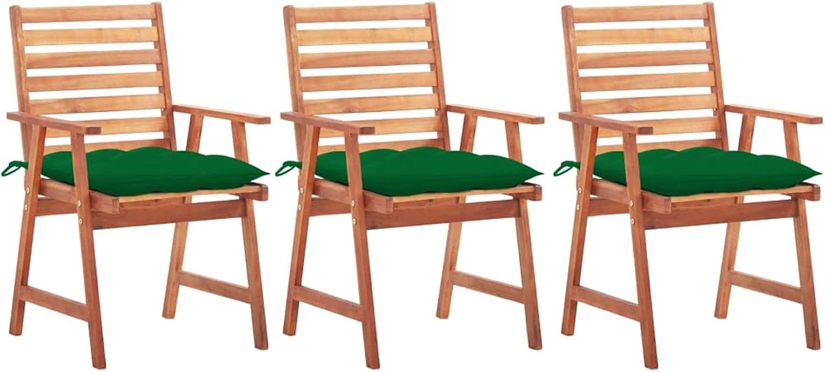 Eetstoelen met kussens, 3 stuks, massief acaciahout, eetkamerstoelen, moderne eetkamerstoelen, 3064367