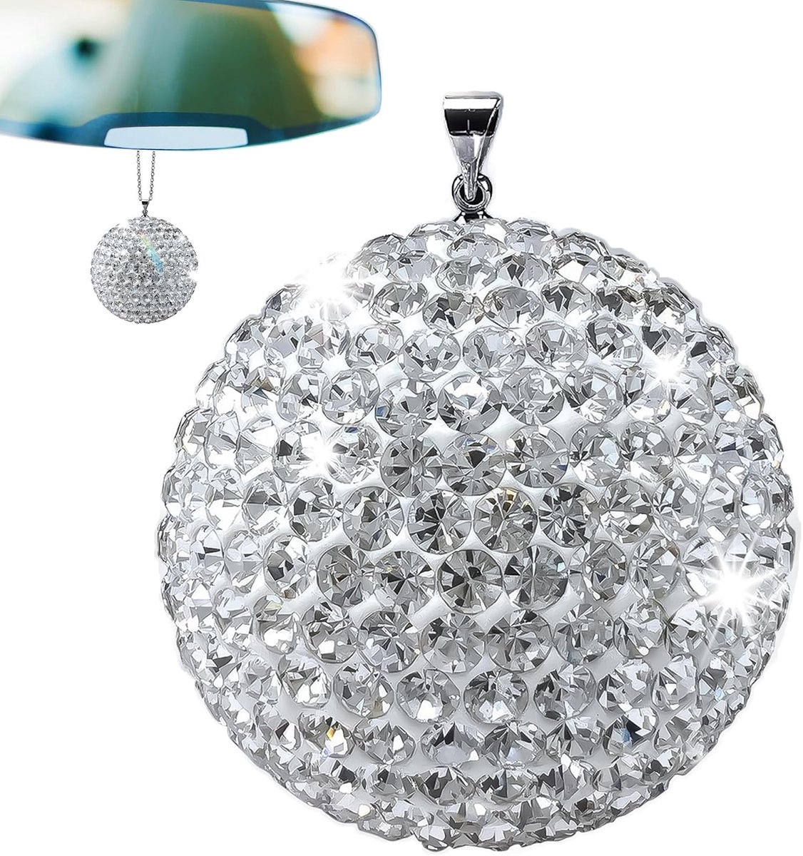 Car Decor Crystal Ball Auto Achteruitkijkspiegel Bedel, Strass Hangende Auto Ornament, Bling Auto Accessoires voor Vrouwen, Kristallen Zonvanger Bal Ornament, Auto Interieur Glam Decoratie Bedel