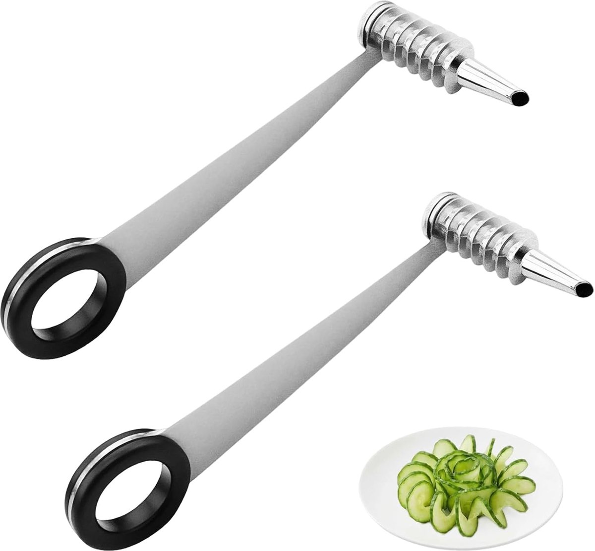 Set van 2 handgeleide spiraalsnijders, premium roestvrij staal, aardappelsnijder voor groenten en fruit, compacte spiraalsnijder, aardappelsnijder voor wortels, komkommers, courgettes, duurzaam