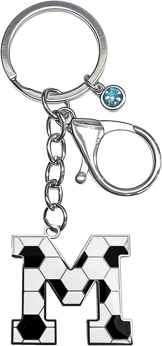 sleutelhanger met strass hanger, voetbal sleutelhanger met letter voor jongens, meisjes, voetballiefhebbers (Maat M)