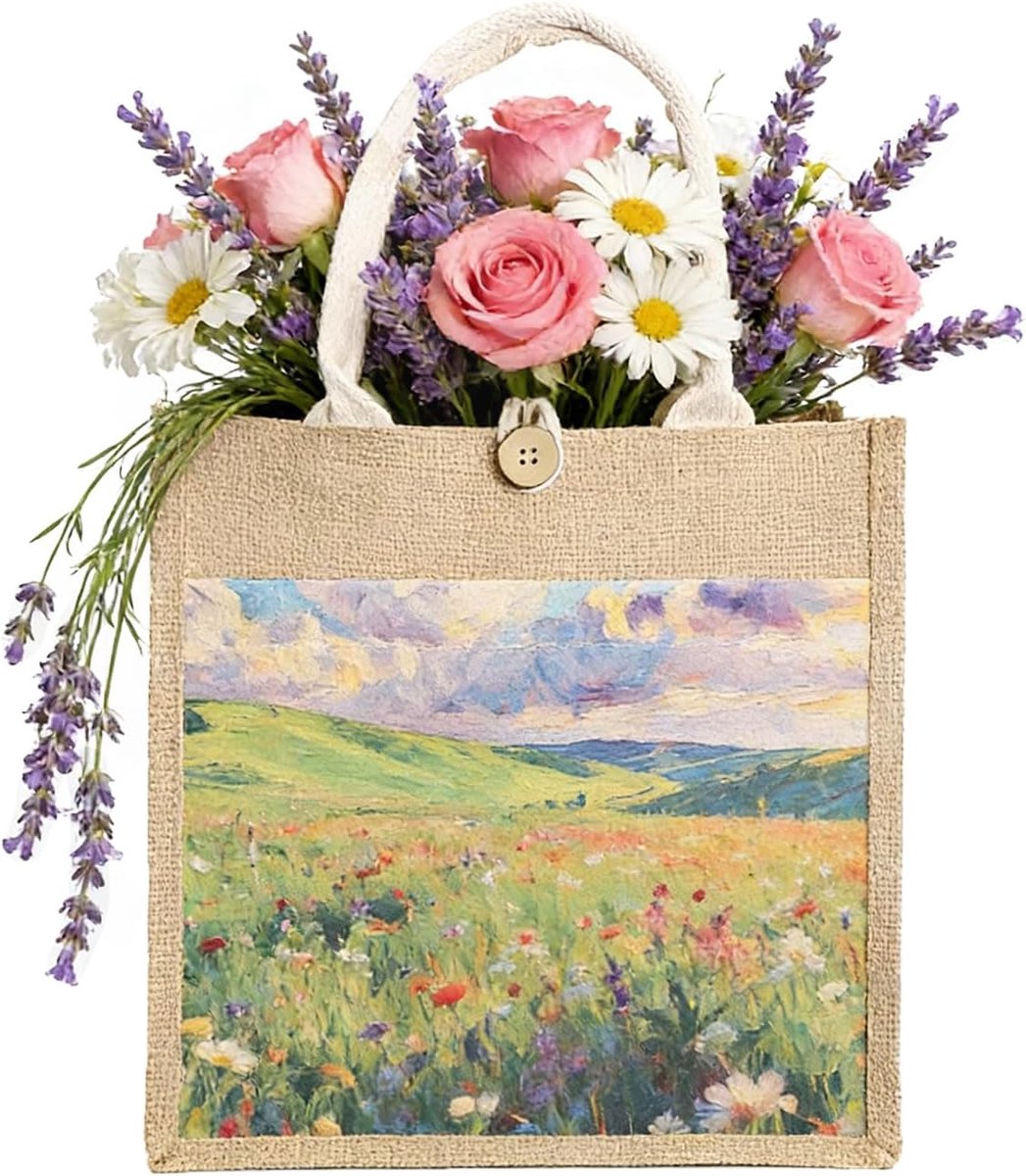 Jute tas met bloemendesign, herbruikbare shoppertas, ideaal cadeau voor Moederdag, verjaardagen, kerstmis.
