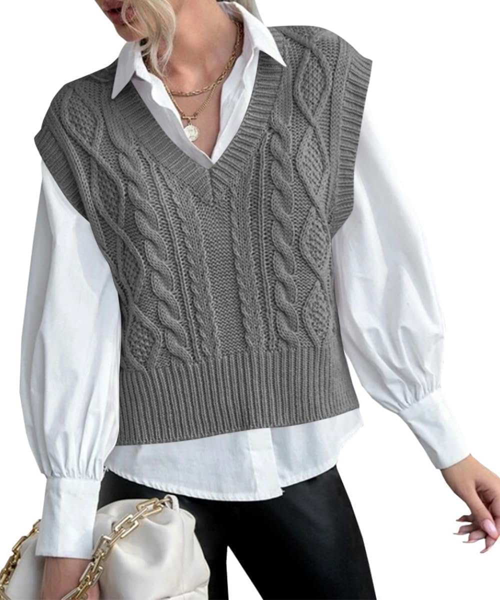 Pullunder Mouwloze damestrui met V-hals, gebreid basic, effen tanktop, voor business, vrije tijd, sweater