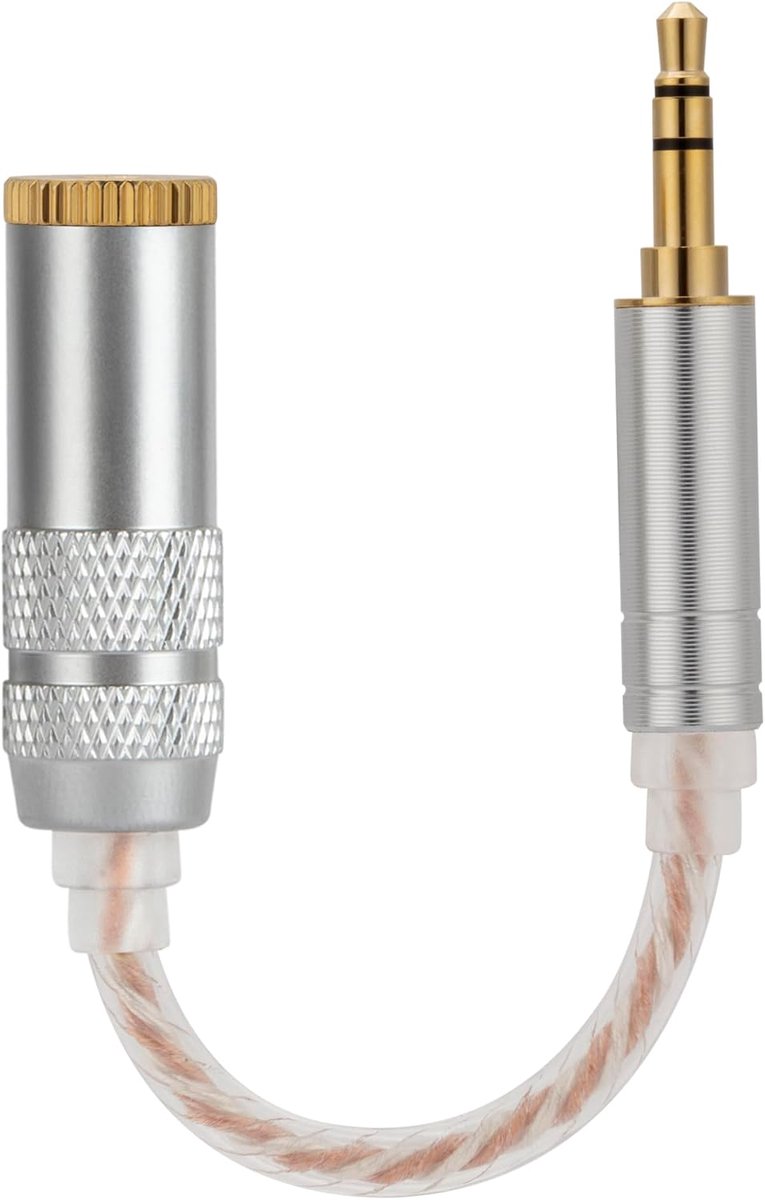 Adattatore Stereo Machio da 3,5 mm a femmina bilanciato da 4,4 mm, cavo ibrido placcato Argento OCC, dongle a Ponte Audio Hi-Fi (0,5 piedi)