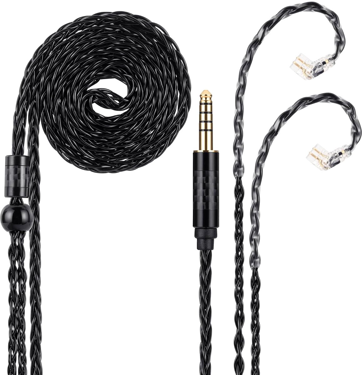 4,4 mm naar QDC (verzonken 2-pins) IEM-kabel, 8-aderige OCC verzilverde HiFi-oortelefoonkabel, ultrazachte hoofdtelefoonkabel, in-ear monitorkabel, 1,3 m zwart