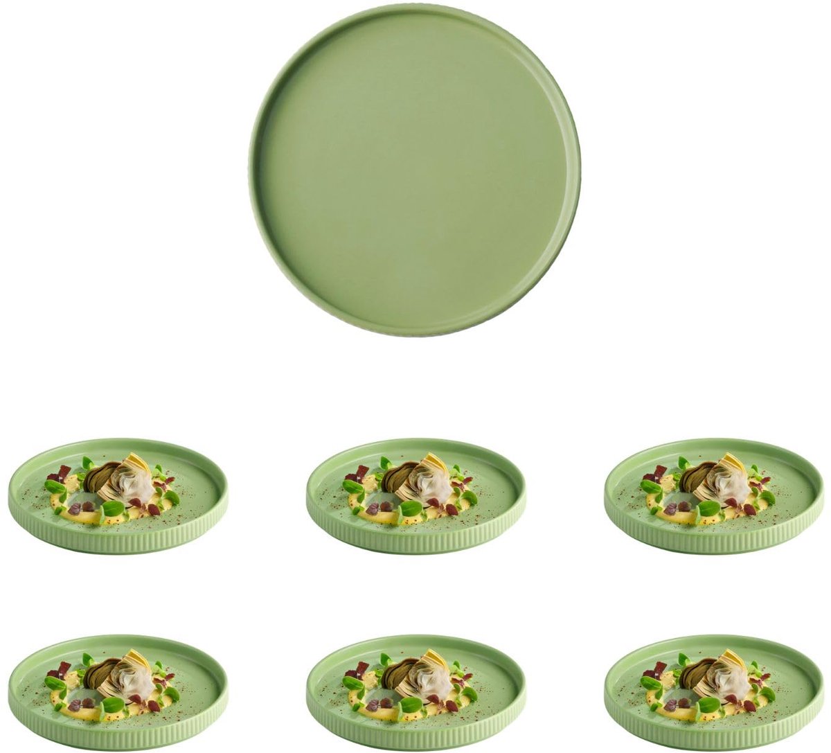 APS The Grid Dinerbord - Bordenset - Porseleine borden - Stapelbaar - Salie Groen - 20 cm (6 stuks)