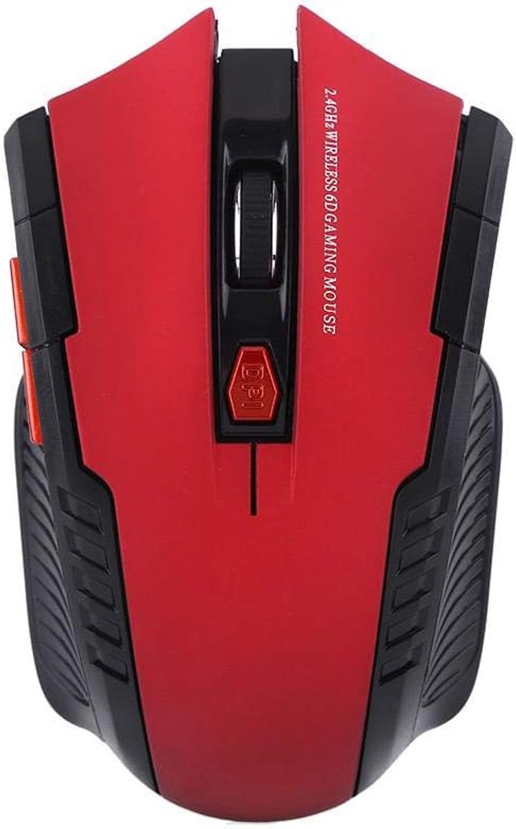 Optische gamingmuis voor pc - 800 dpi / 1200 dpi instelbaar, draadloze gamemuis 2,4 GHz gamemuis met 6 toetsen, geen code nodig, plug-and-play(rood)