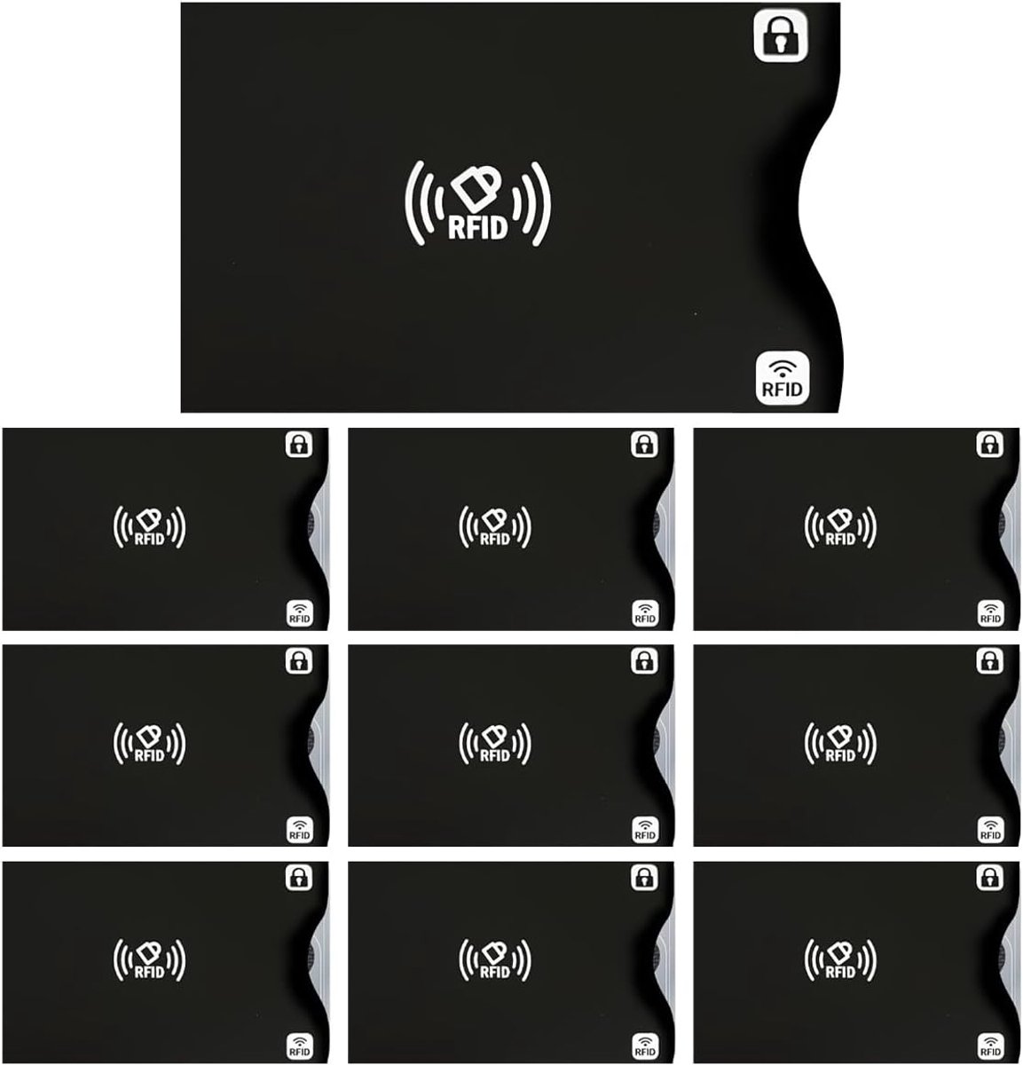 Pak van 10 RFID Blocker Kaarthoesjes, EC-kaart beschermhoes, Beschermhoesjes voor creditcards, RFID-blokkerende beschermhoezen in zwart, Creditcardhoes Beveiligingscase tegen datadiefstal, zwart