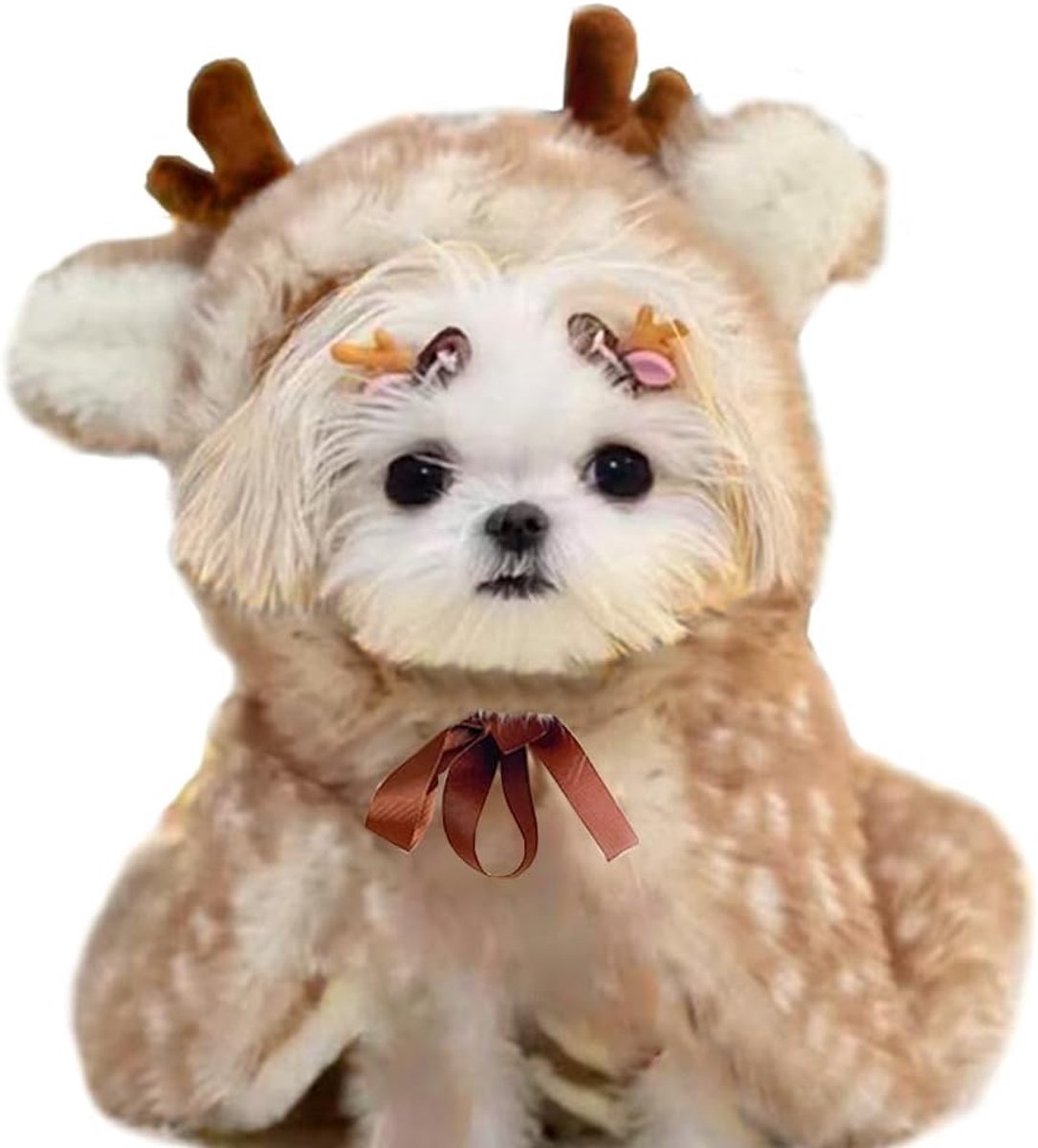 Kerstkostuum voor kleine honden, kattenkostuum voor Kerstmis, schattige kerstcape met capuchon voor honden en katten, hondenkerstoutfit, kerstkostuum voor kleine huisdieren (bruin A-L)