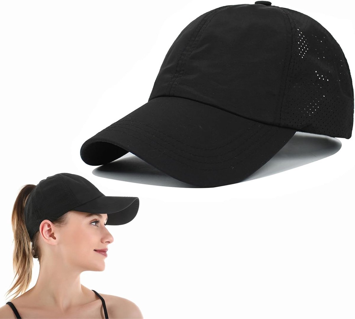Honkbalpet voor dames, paardenstaart, baseballpet, zonnehoed, golfhoed, licht, verstelbaar, sneldrogend, ademend, uv-bescherming