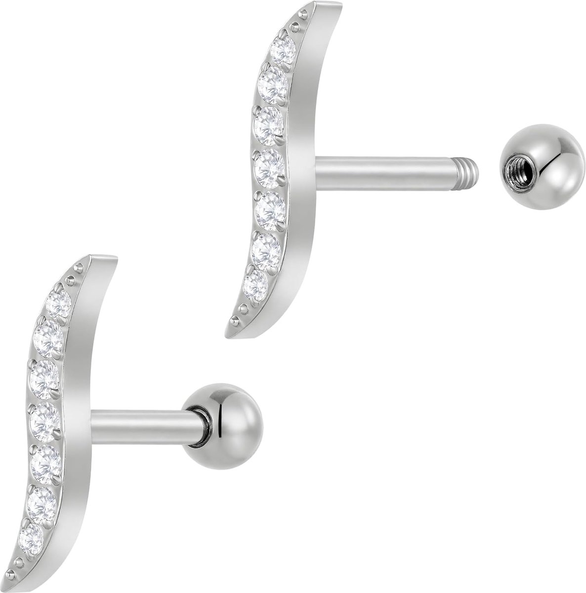 2 STKS Titanium Implantaat Grade 16G Gem Bal Kraakbeen Tong Tragus Helix Conch Bar Oor Barbell Body Sieraden