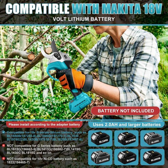 Takkenschaar, snoeischaar met telescoopstang 45 mm, compatibel met Makita 18 V (zonder batterijen), borstelloze boomschaar, accuschaar met telescoopsteel voor het snoeien van bomen — afbeelding 2