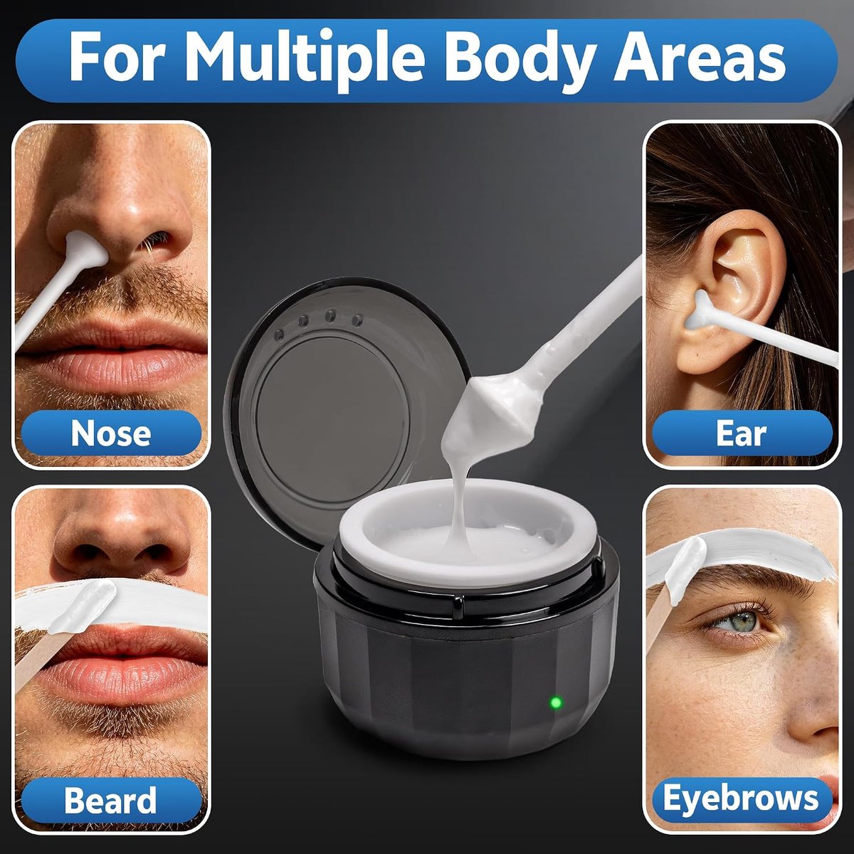Neushaarwas, neuswaxset met mini-waxmachine, neushaarverwijderaar voor neus, oren en wenkbrauwen, draagbare verwarmer met USB-C snelverwarming, waxparels en applicatoren