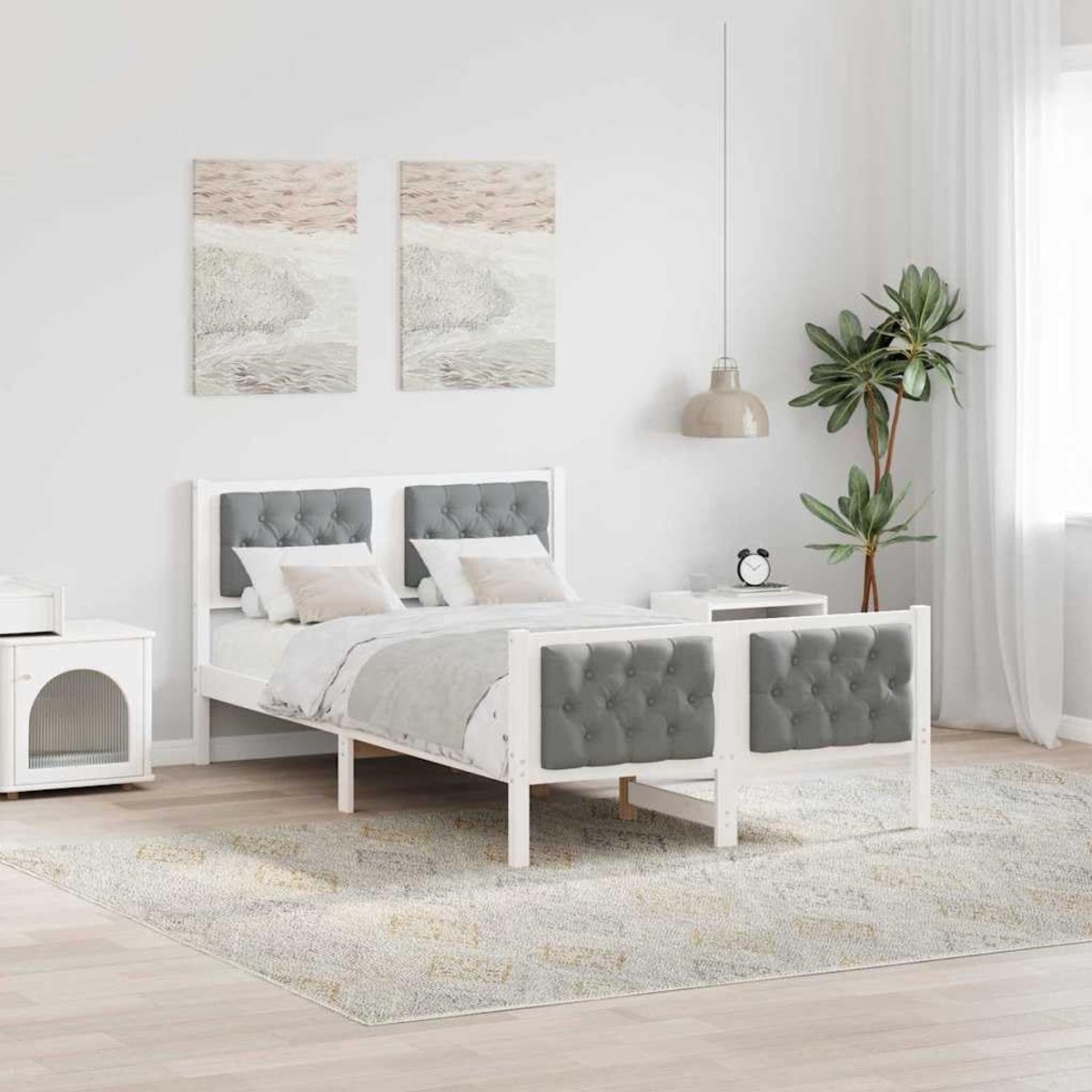 Grenenhouten frame modern design Lichtgrijs 135 x 190 cm