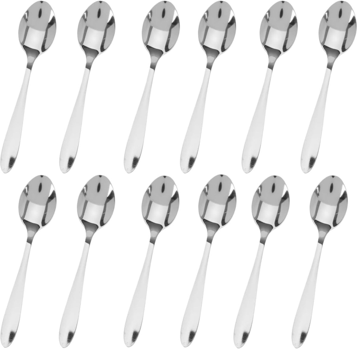 Koffielepels van roestvrij staal, 12-delige set, zilverkleurig, hoogglanzend gepolijst, dessertlepel, voor thuis, restaurant, keuken, café, 15,3 cm, gladde randen, modern en elegant