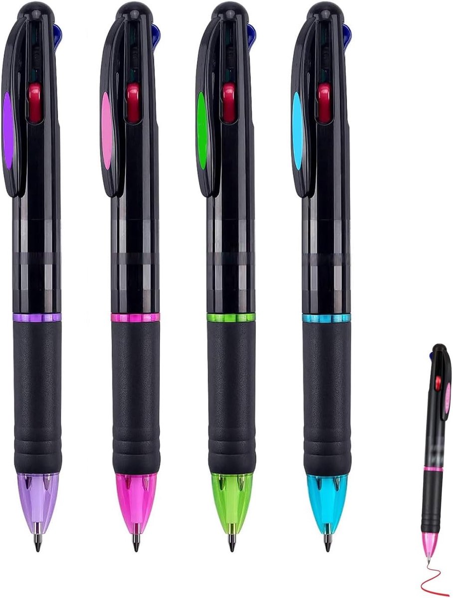 4 stuks meerkleurige balpen, 4-in-1 intrekbare balpen, 0,7 mm veelkleurige pennen, 4 kleuren pennen voor kantoor, schoolbenodigdheden, studenten, kinderen, verpleegsters, cadeau