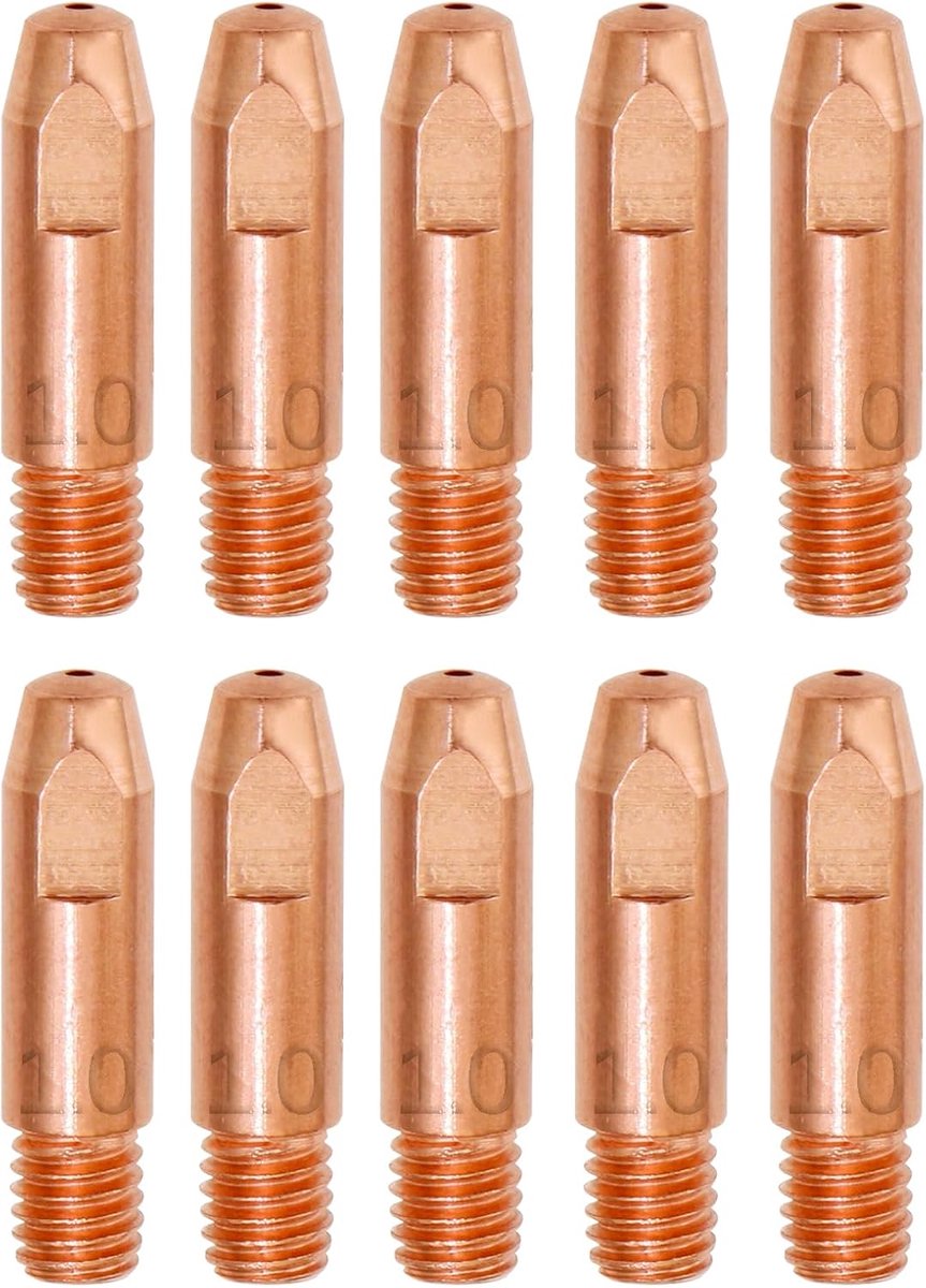 10 stuks 1,0 mm koperen contactpunt, lasmondstukken, stroommondstuk M6, 0,0394 inch lasapparaat, lasaccessoires, slijtageonderdelen, set voor 24KD MB24 MIG MAG lasbrander