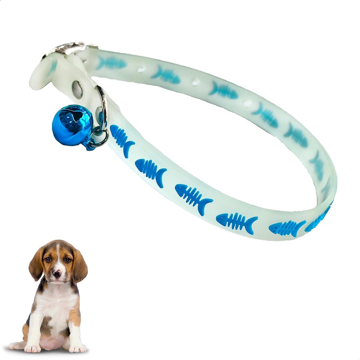 Halsband voor honden, wit, 26 x 1 cm, verstelbaar, rustgevend, adaptiel voor je nacht, oplichtend, siliconen, waterdicht, geschikt voor kleine middelgrote honden, middelgrote