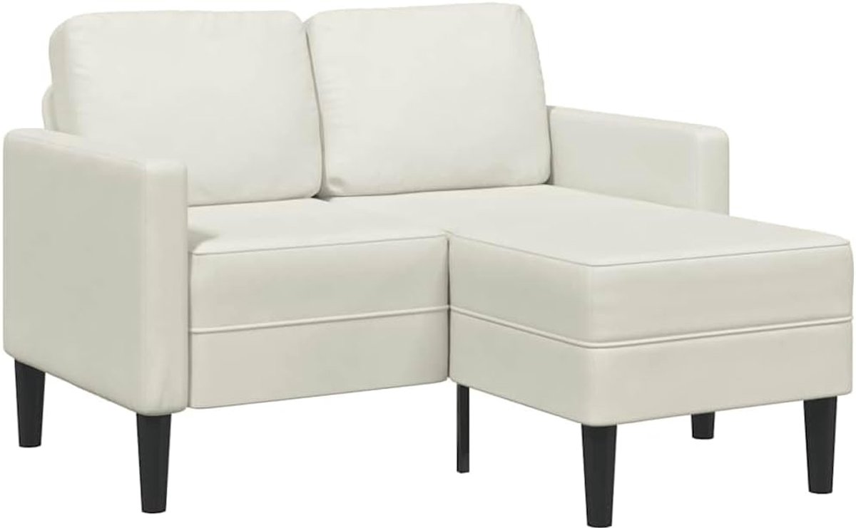 Bank met chaise longue hoekbank, 2-zits in crème fluweel, 125 cm breed, robuust houten metalen frame voor stabiliteit en comfortabele bekleding