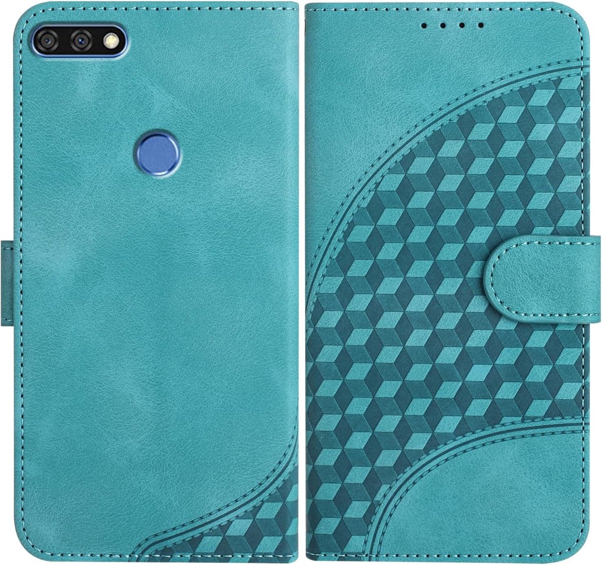Hoes voor Huawei Y7 2018 / Honor 7C, leren hoes flipcase met standfunctie kaartenvak portefeuille klaphoes magnetische folio compatibel met Huawei Y7 2018 - Lichtblauw