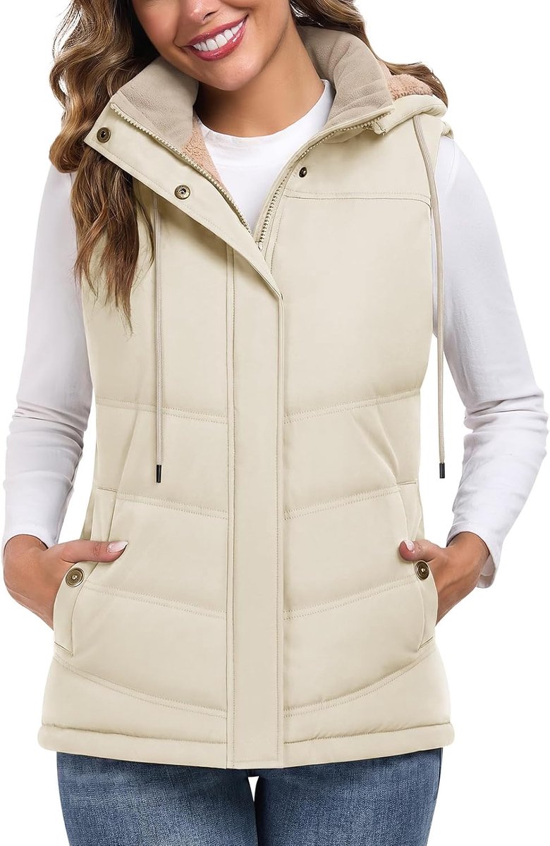 Heekpek Damesvest van fleece, met capuchon, ritssluiting, mouwloos jack, warm vest, herfst, winter, substantiële jas