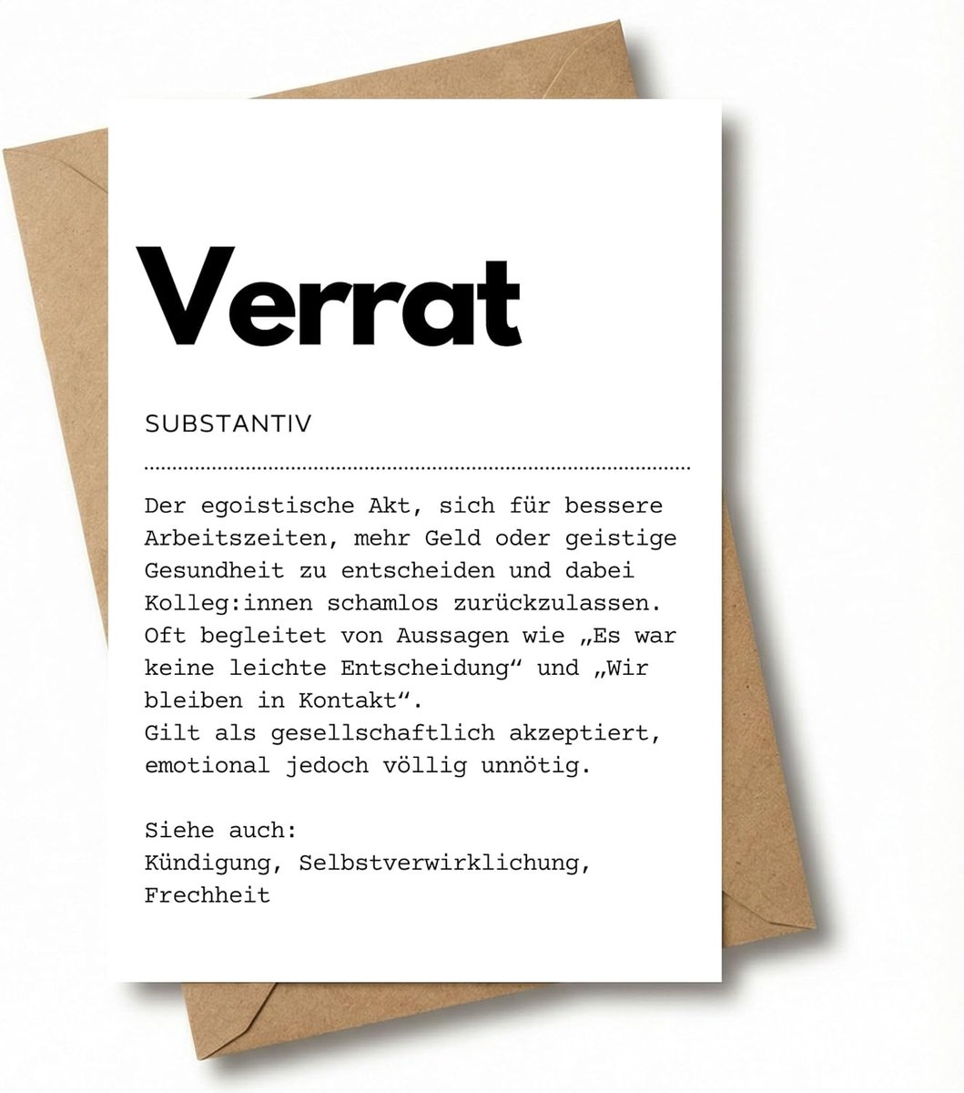 Afscheidskaart voor collega's met envelop - grappige vouwkaart voor pensioen, pensioen en verandering van baan - afscheidscadeau voor collega en collega (verraad)