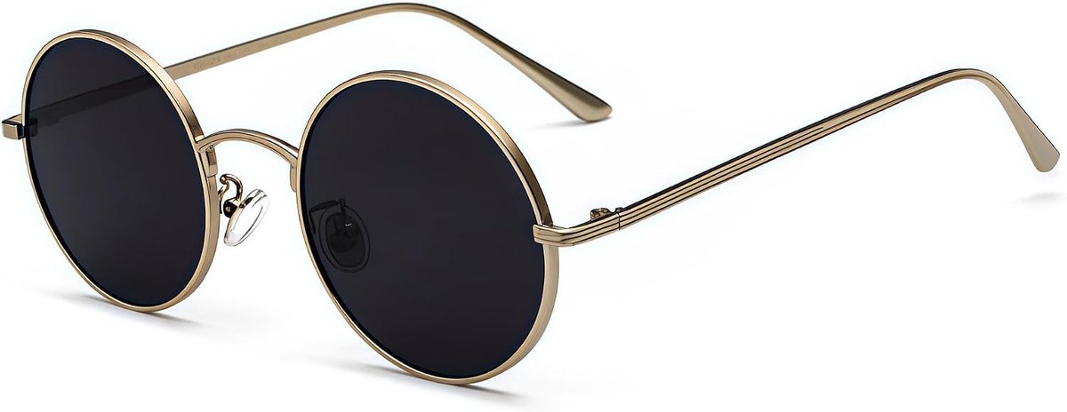 Ronde zonnebril voor heren en dames, retro jaren 90 steampunk cirkel metalen montuur bril