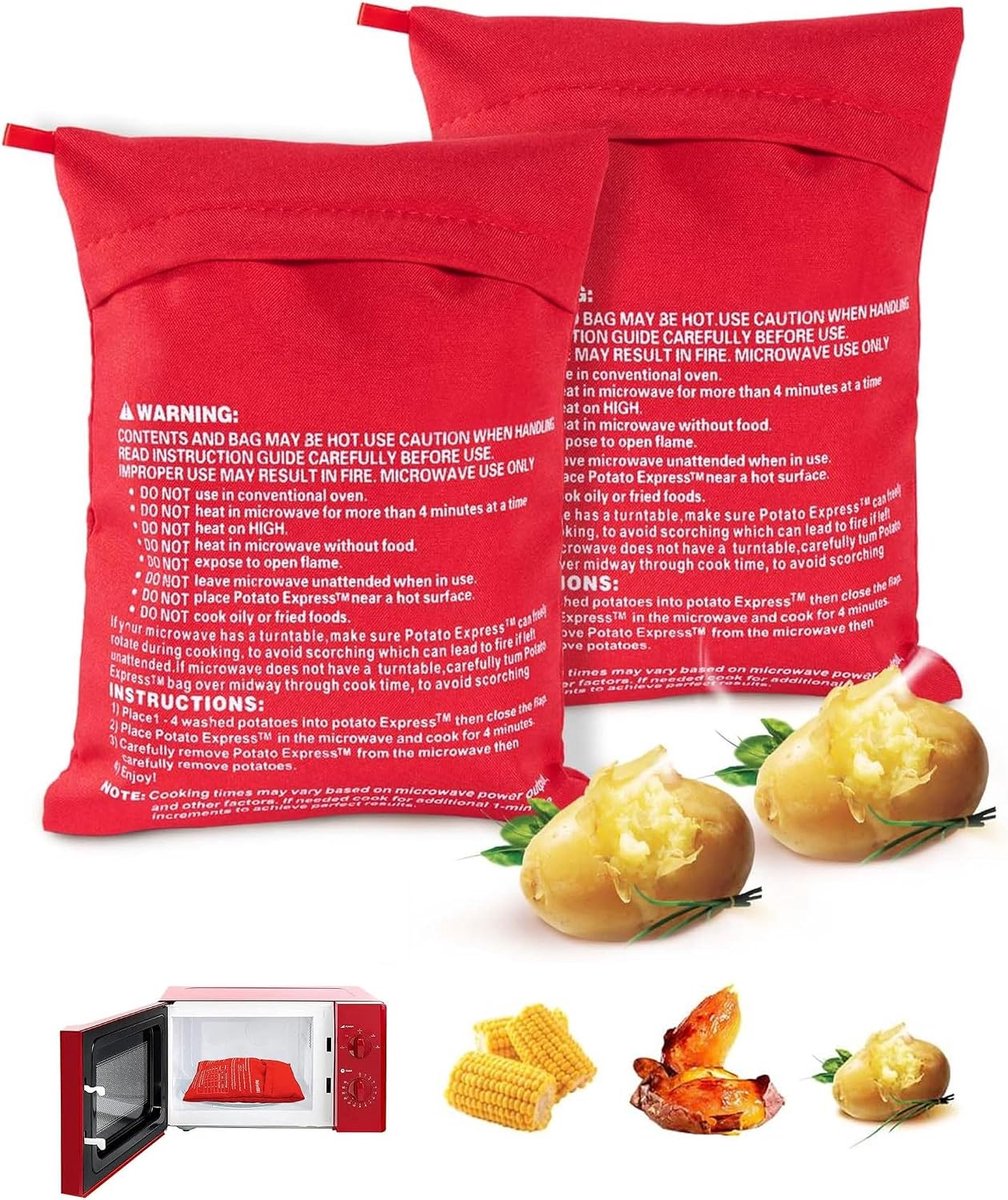 2 Mikrowellen-Kartoffel-Herd-Tasche – Kartoffelsack Mikrowelle, Kartoffelsack, Kartoffelsack, Perfekte Kartoffeln Slechts in 4-6 minuten – Rood – 25 × 19 cm