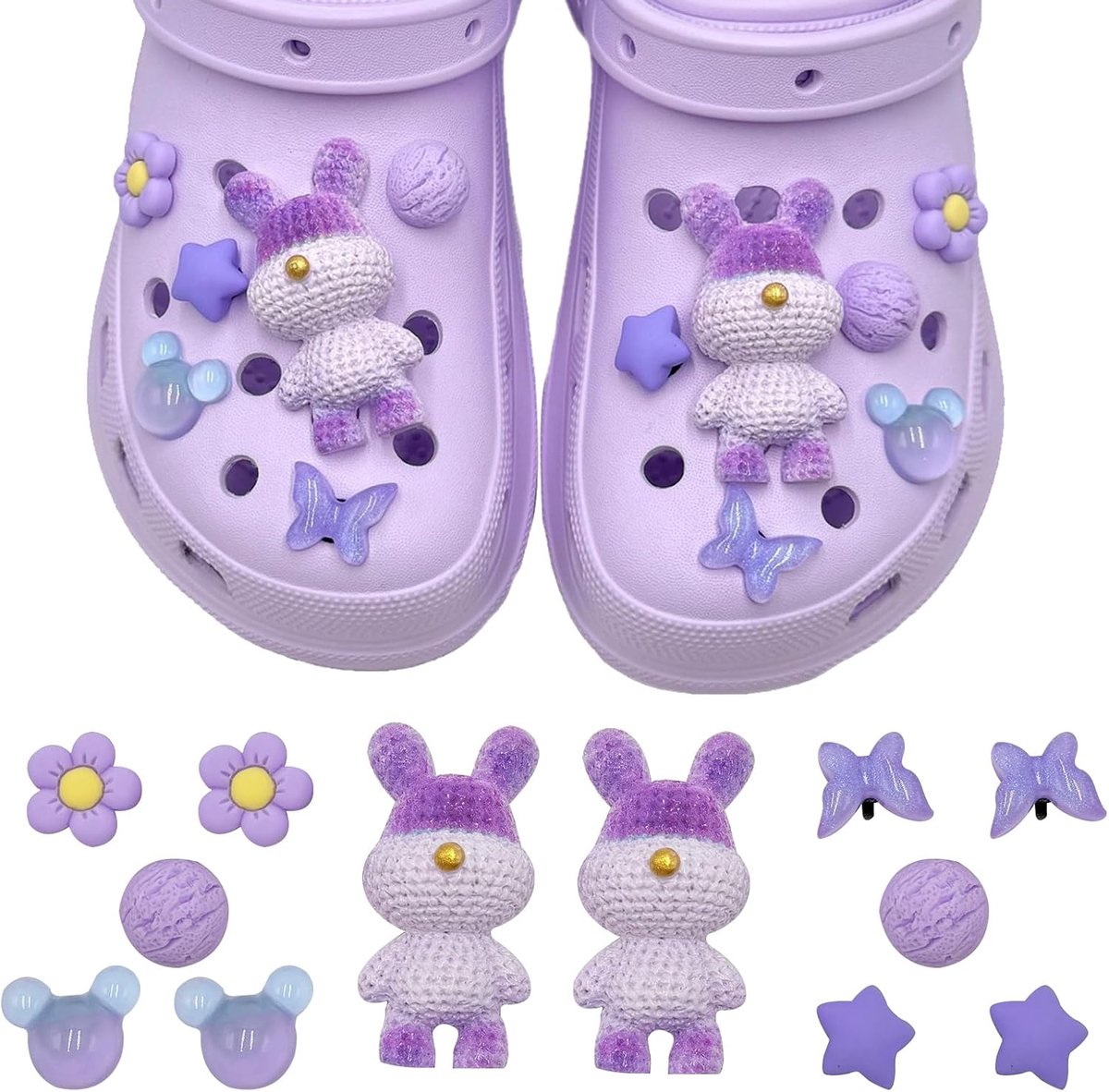 12 STKS Schoen Decoratie Charms, Cartoon Schoen Charm DIY Schoen Accessoires PVC, (Paars)
