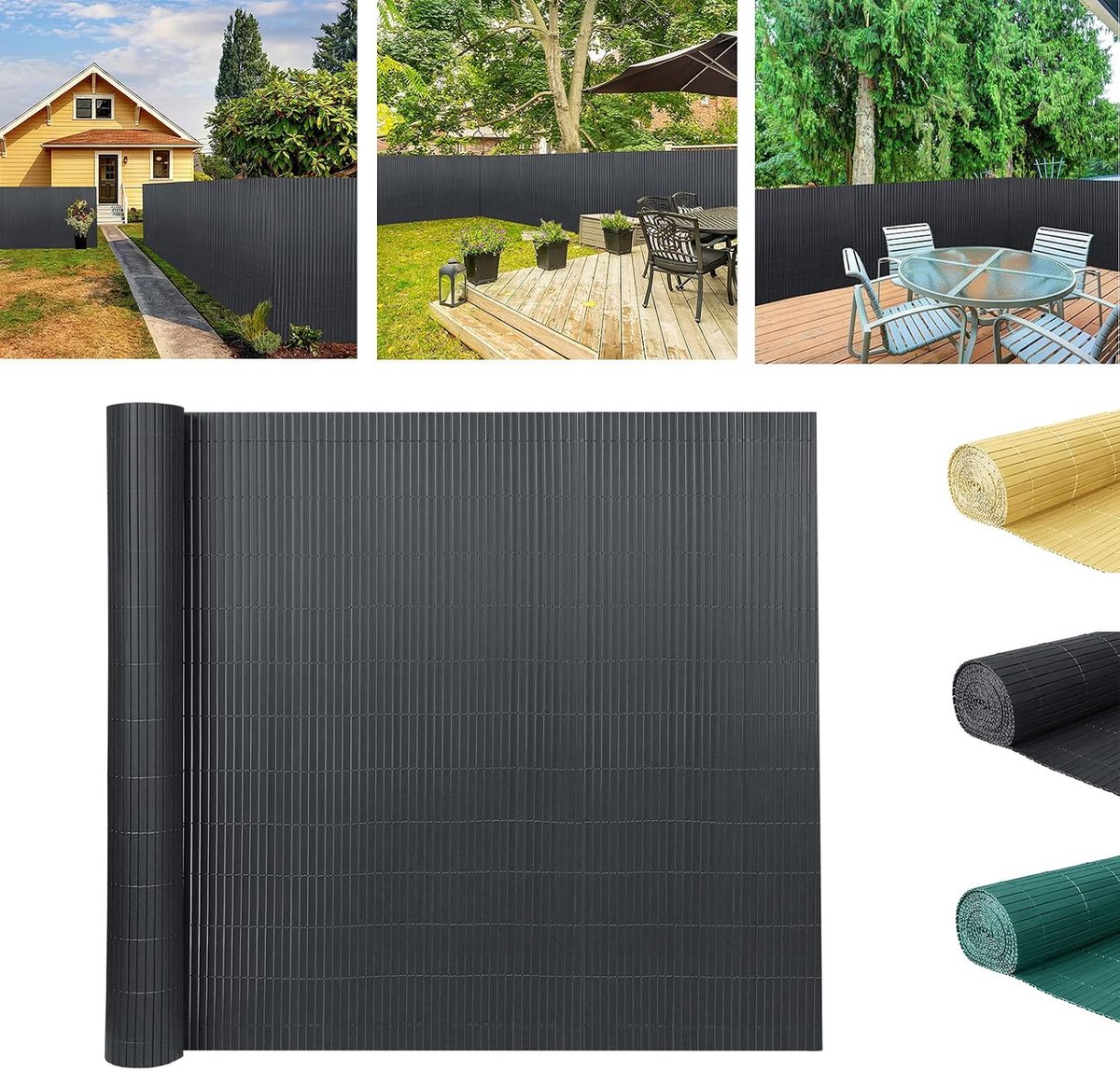 Inkijkbescherming, privacyhek, uv-bestendig en weerbestendig, privacy balkonbekleding voor tuin, terras, met kabelbinders, 90 x 900 cm, antraciet