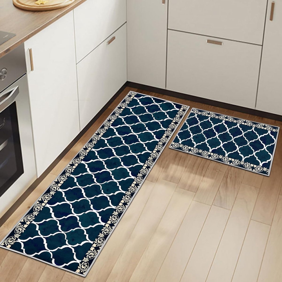 2 stuks, antislip keukentapijtsets, wasbare keukenvloermatten voor keuken, hal, woonkamer, slaapkamer, badkamer (stijl F, 43 x 150 cm (rechthoekig))