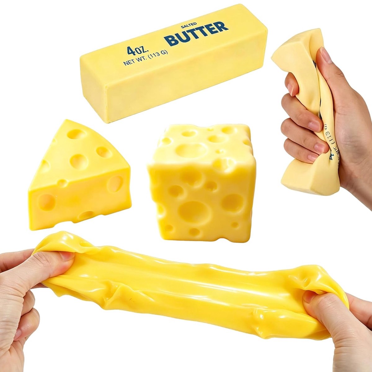 Butter Squishy Anti-stress-speelgoed, 3 stuks, squishy kaas en boter, zacht knijpspeelgoed, anti-stress-speelgoed voor volwassenen, anti-stress-bal, grappig cadeau