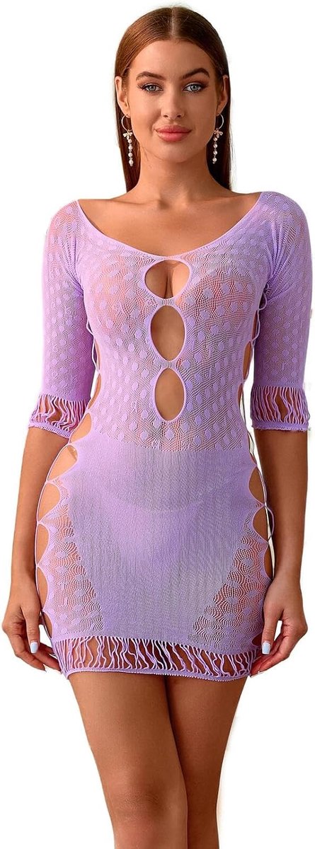 Dameslingerie, mesh, bodycon, sexy mini-jurk, cut-out, visnet, doorzichtige lingerie, club, partyjurk, outfit, nauwsluitende wikkelrok