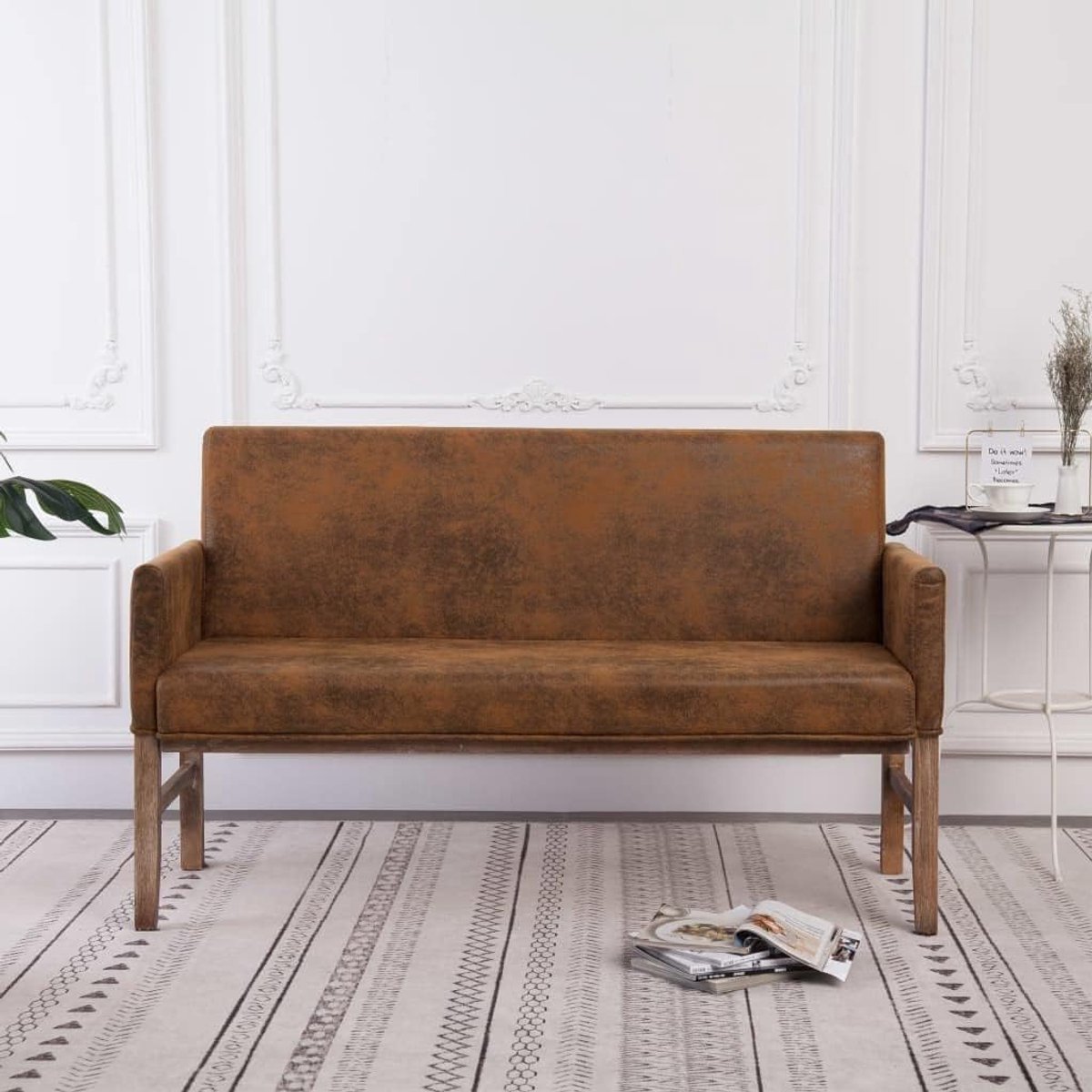 Kruk bank bank met armleuningen 140 cm bruin suède look