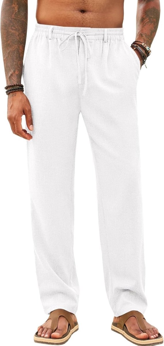 Lange herenbroek, gemakkelijk te strijken, vrijetijdsbroek voor mannen, lichte zomerbroek, strand, yogabroek met zakken, elastische tailleband